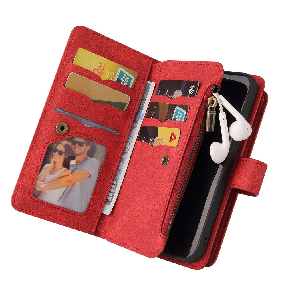 Xiaomi 14T Pro Plånboksfodral med dragkedja, 15 kortfack och rem Lädermobilfodral