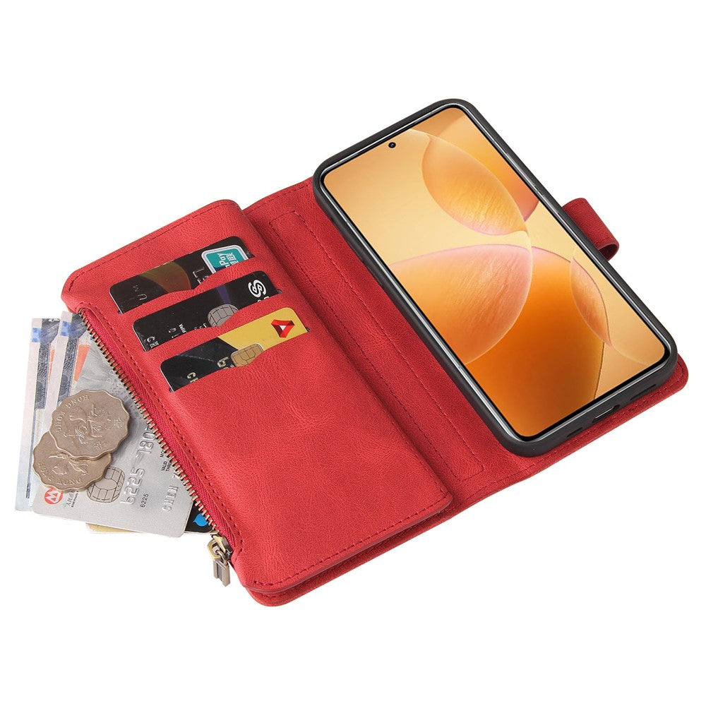 Xiaomi 14T Pro Plånboksfodral med dragkedja, 15 kortfack och rem Lädermobilfodral