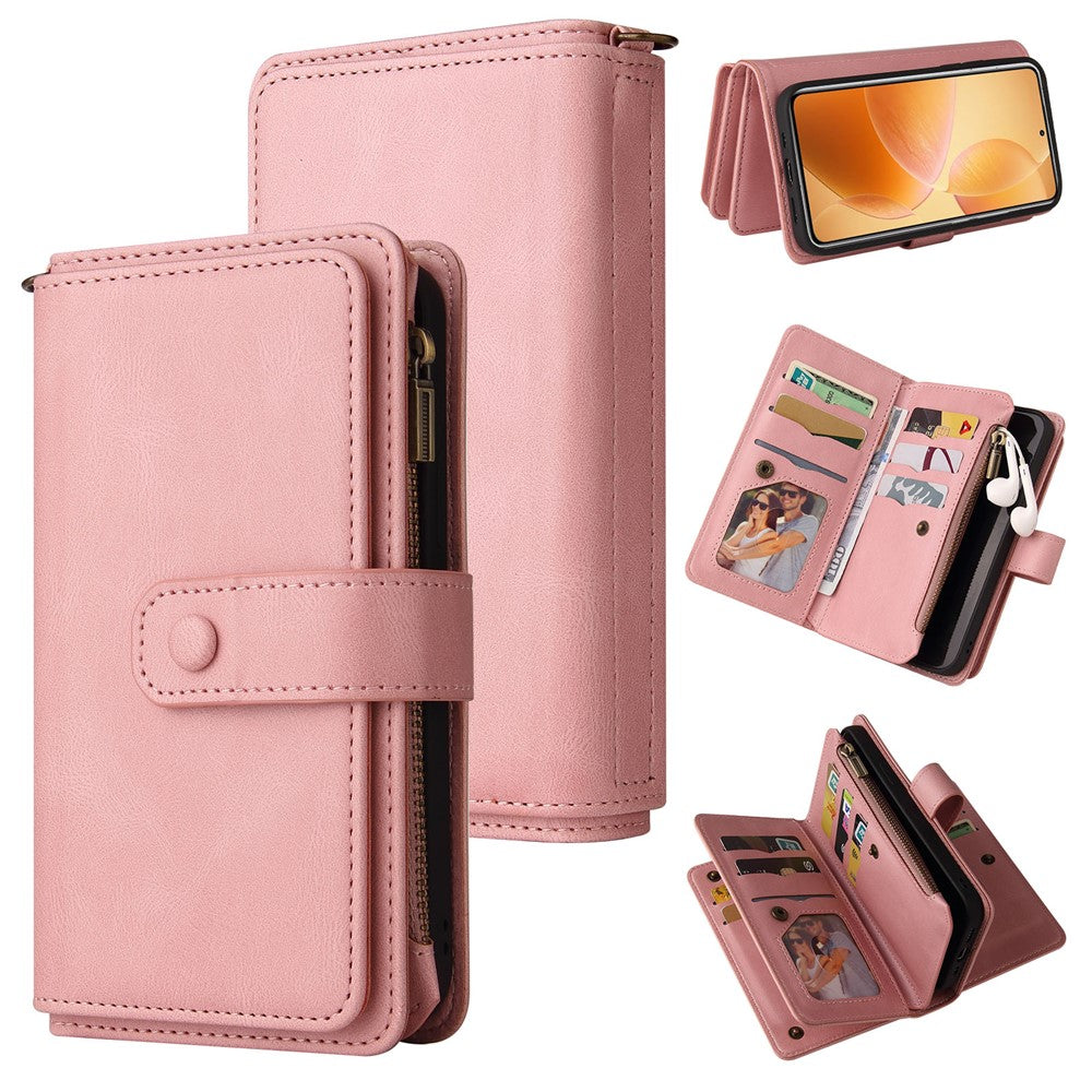 For Xiaomi 14T Pro Zipper Wallet Case with 15 Card Slots and Strap Leather Phone Cover