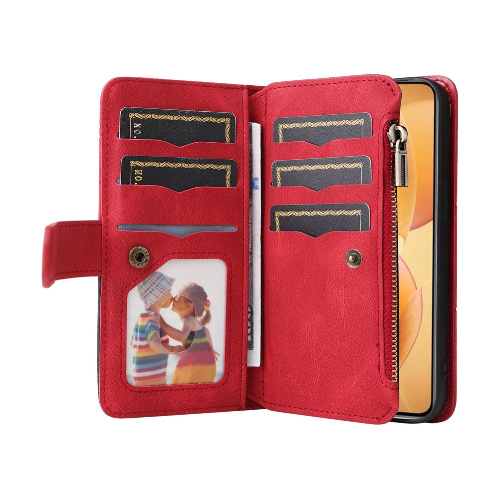 For Xiaomi 14T Pro Leather Case with Strap Zipper 9 Card Slot Phone Cover Stand