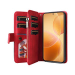 For Xiaomi 14T Pro Leather Case with Strap Zipper 9 Card Slot Phone Cover Stand