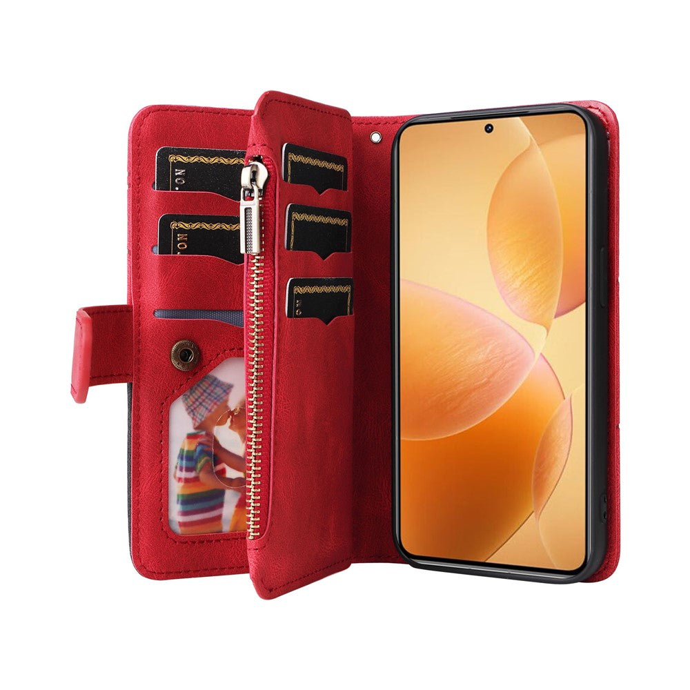 For Xiaomi 14T Pro Leather Case with Strap Zipper 9 Card Slot Phone Cover Stand