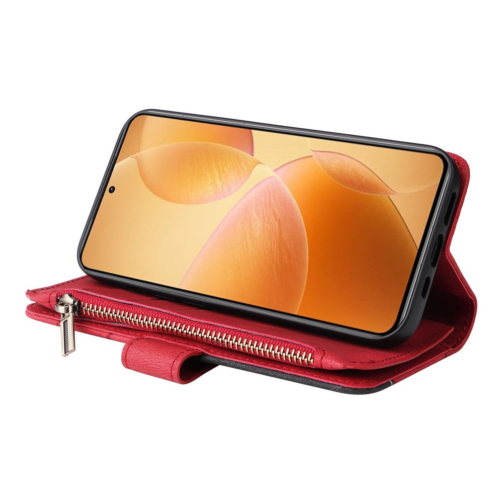 For Xiaomi 14T Pro Leather Case with Strap Zipper 9 Card Slot Phone Cover Stand