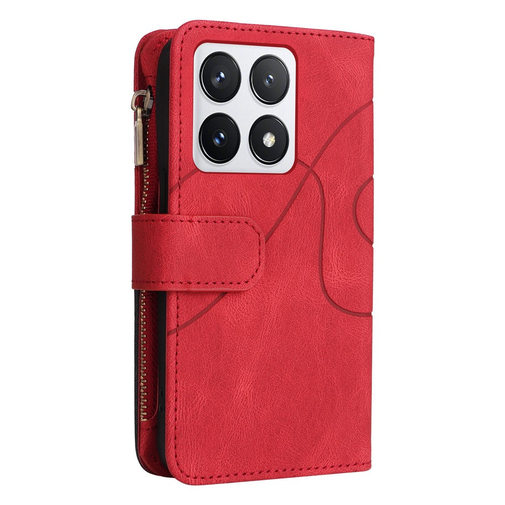 For Xiaomi 14T Pro Leather Case with Strap Zipper 9 Card Slot Phone Cover Stand
