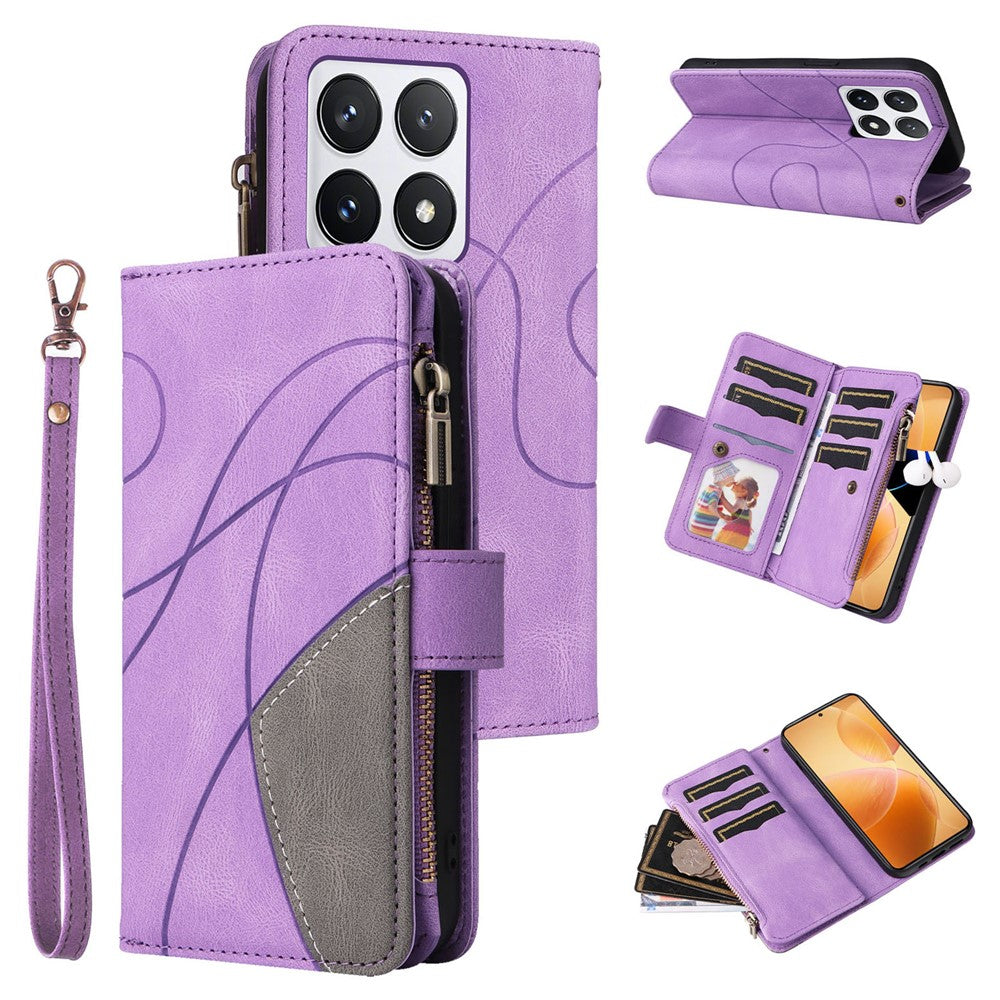 For Xiaomi 14T Pro Leather Case with Strap Zipper 9 Card Slot Phone Cover Stand