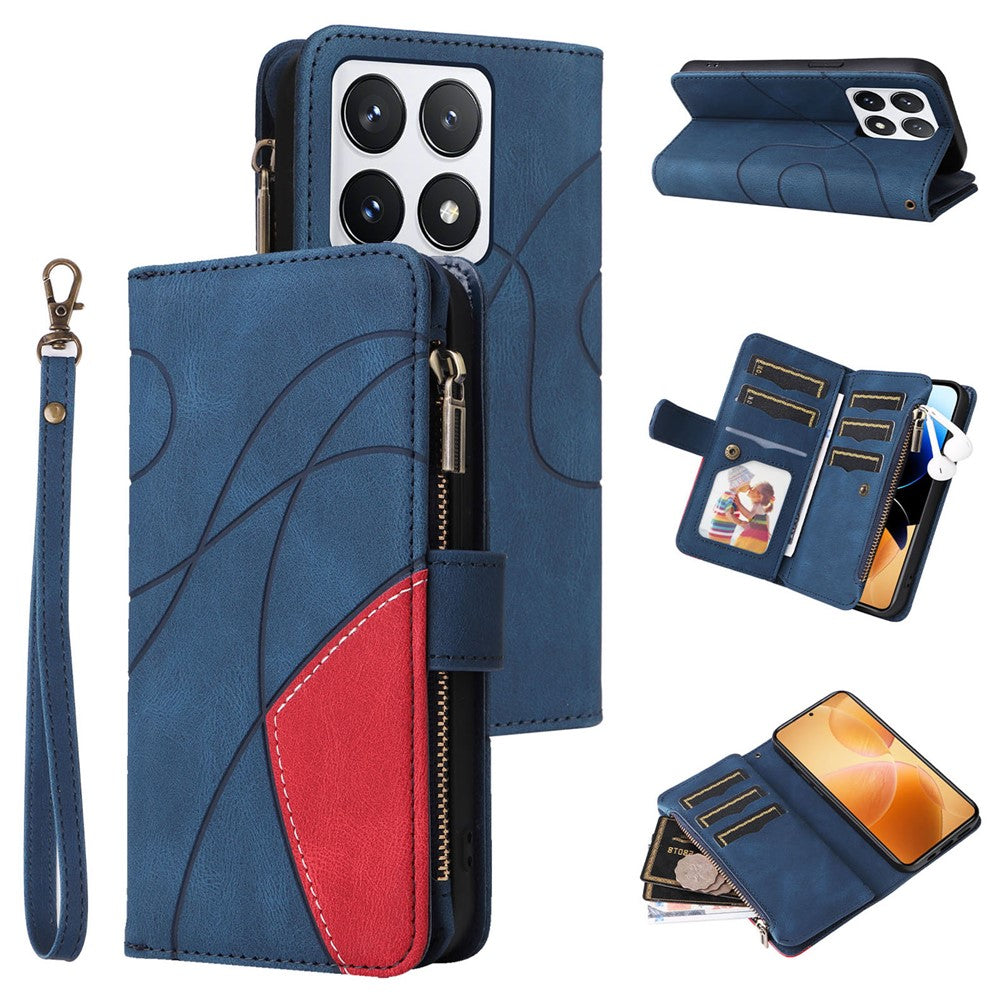 For Xiaomi 14T Pro Leather Case with Strap Zipper 9 Card Slot Phone Cover Stand