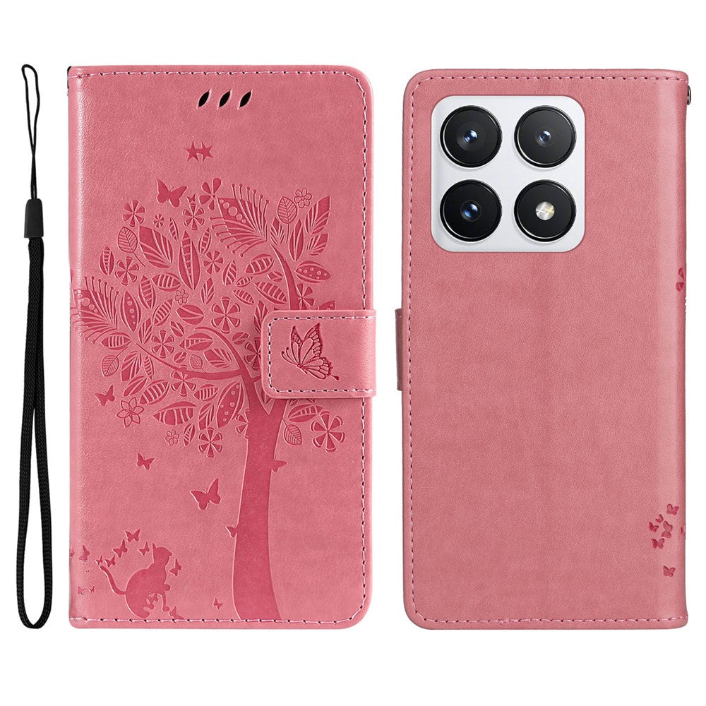 For Xiaomi 14T Pro Phone Case with Stand Cat Tree Pattern Leather Wallet Mobile Cover