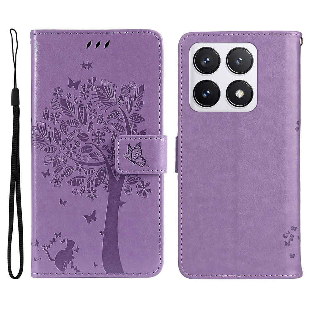 For Xiaomi 14T Pro Phone Case with Stand Cat Tree Pattern Leather Wallet Mobile Cover
