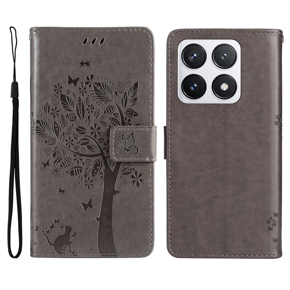 For Xiaomi 14T Pro Phone Case with Stand Cat Tree Pattern Leather Wallet Mobile Cover