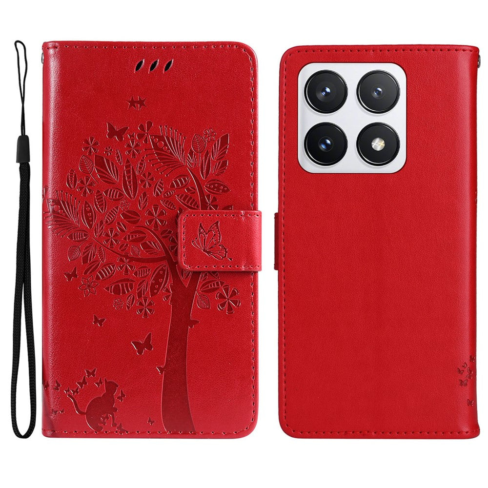 For Xiaomi 14T Pro Phone Case with Stand Cat Tree Pattern Leather Wallet Mobile Cover