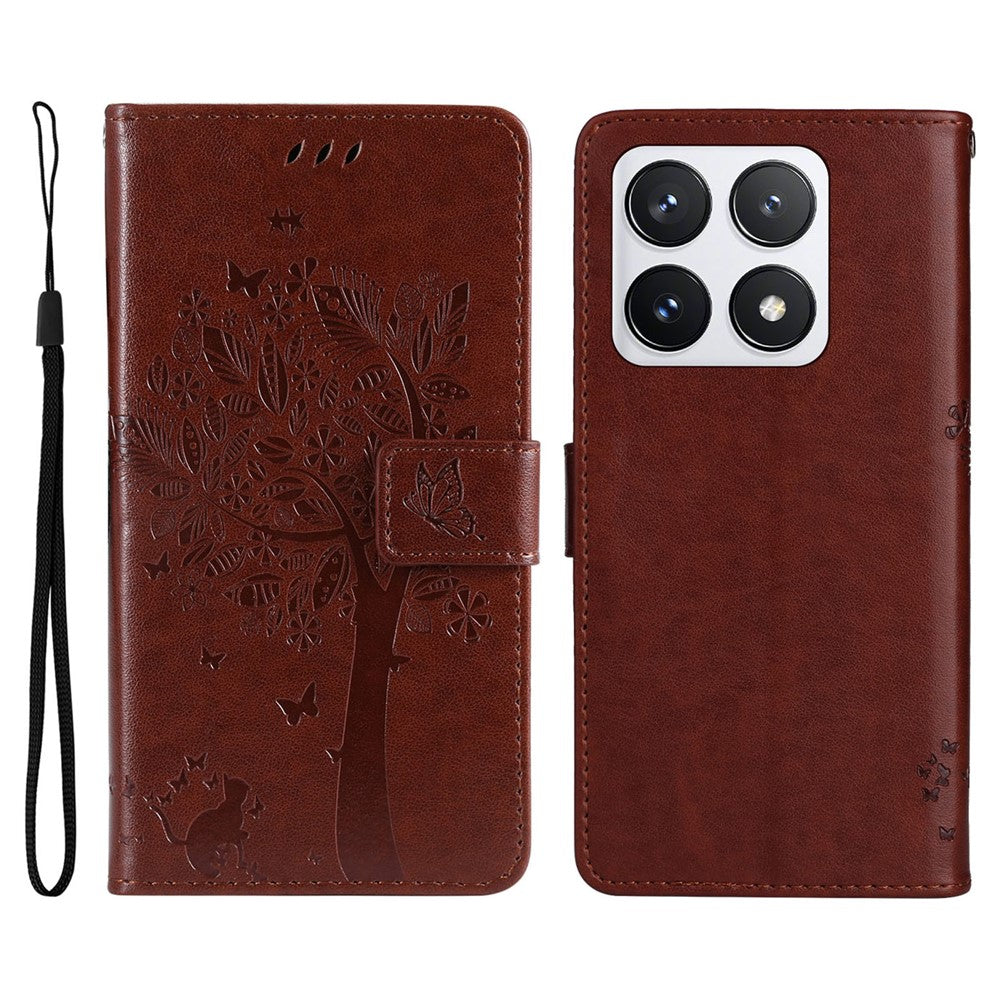 For Xiaomi 14T Pro Phone Case with Stand Cat Tree Pattern Leather Wallet Mobile Cover