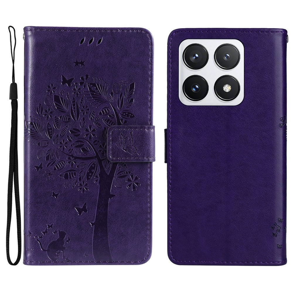For Xiaomi 14T Pro Phone Case with Stand Cat Tree Pattern Leather Wallet Mobile Cover