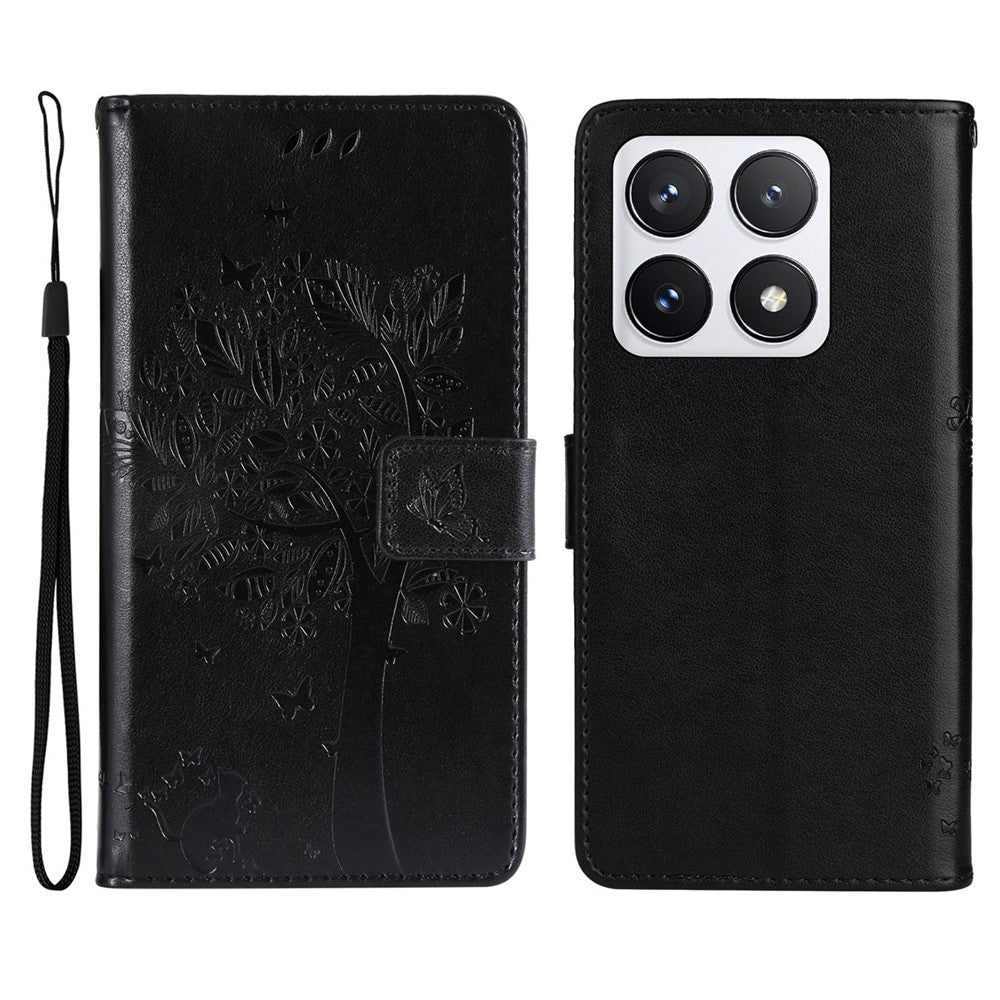 For Xiaomi 14T Pro Phone Case with Stand Cat Tree Pattern Leather Wallet Mobile Cover