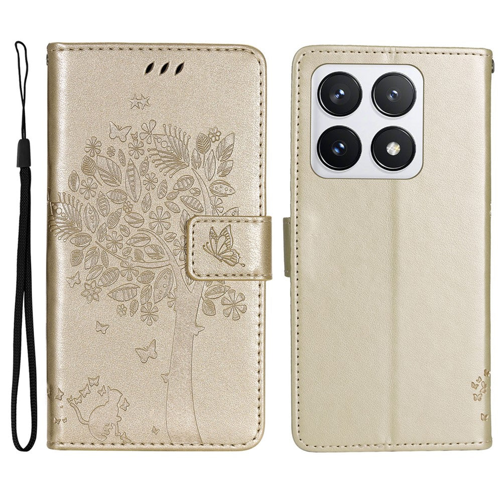 For Xiaomi 14T Pro Phone Case with Stand Cat Tree Pattern Leather Wallet Mobile Cover