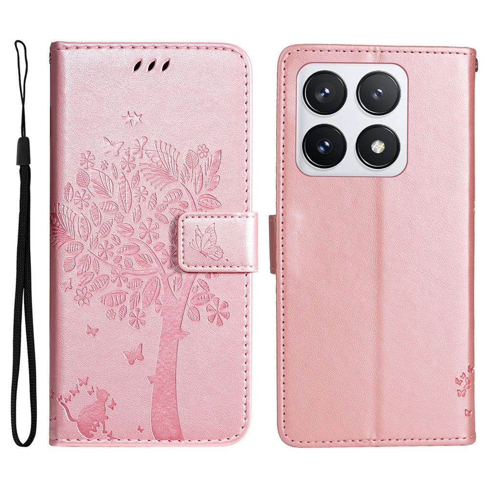 For Xiaomi 14T Pro Phone Case with Stand Cat Tree Pattern Leather Wallet Mobile Cover