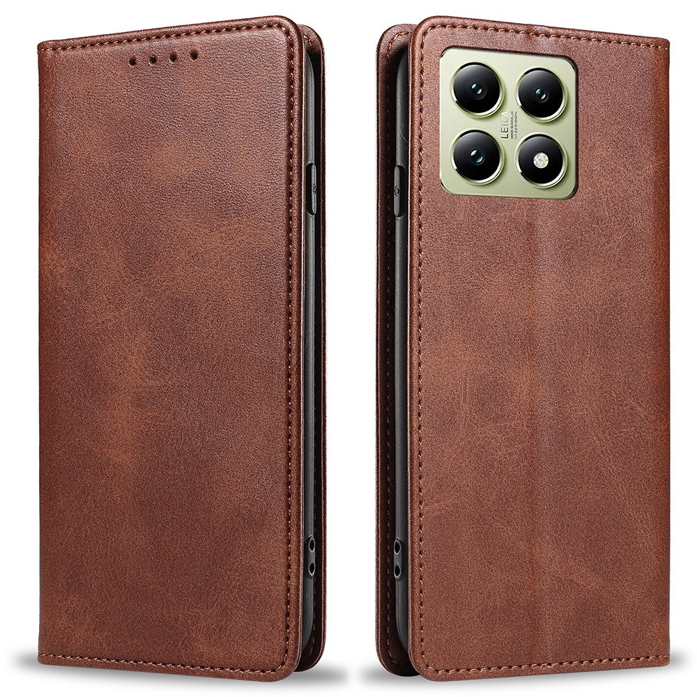 For Xiaomi 14T Pro Case Strong Magnetic PU Leather Phone Cover Calf Texture