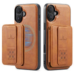 FIERRE SHANN 028 For iPhone 16 Plus Case Magnetic Detachable Card Slots Leather Back Cover