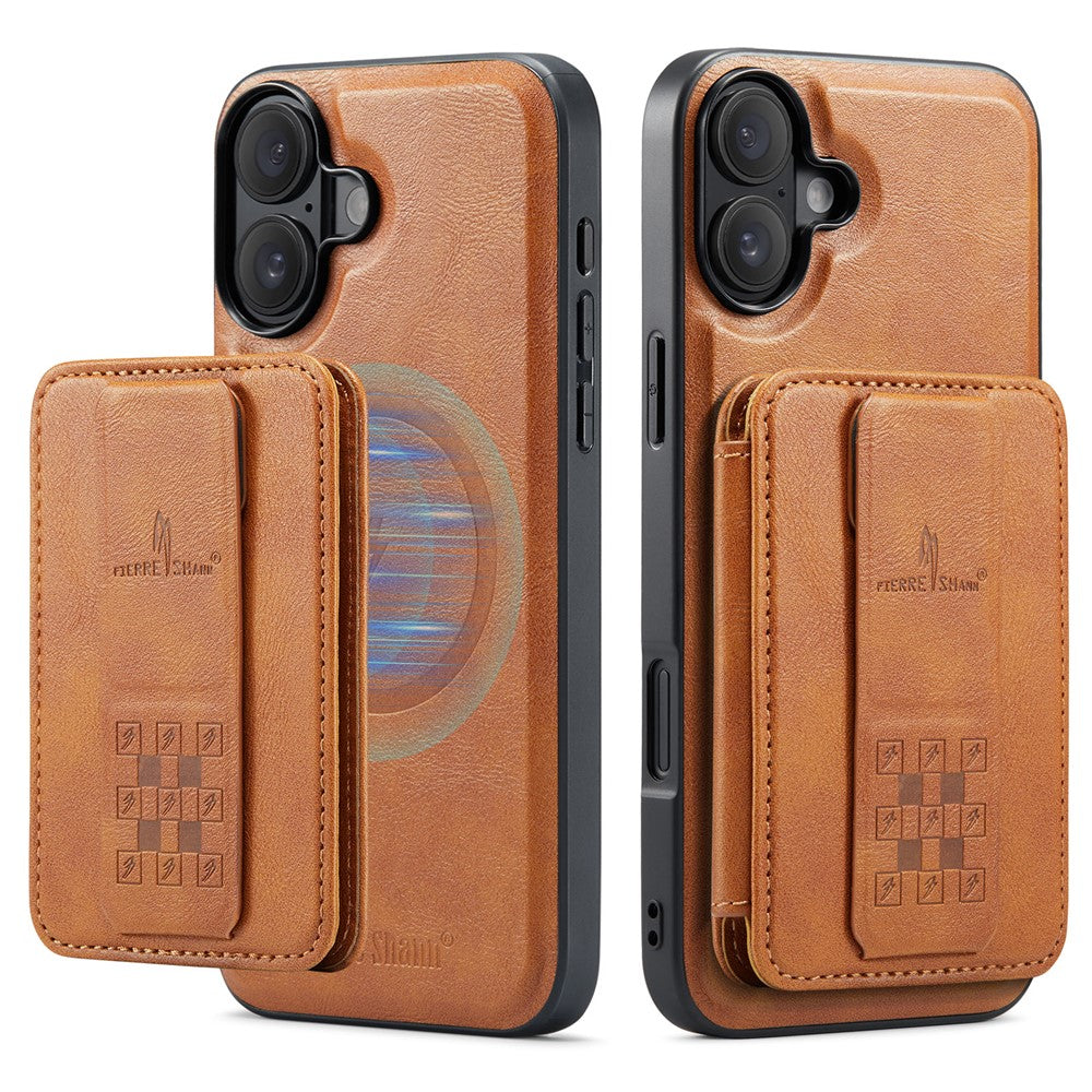 FIERRE SHANN 028 For iPhone 16 Plus Case Magnetic Detachable Card Slots Leather Back Cover