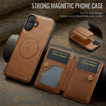 FIERRE SHANN 028 For iPhone 16 Plus Case Magnetic Detachable Card Slots Leather Back Cover