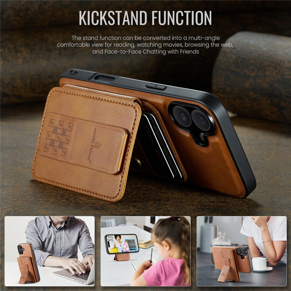 FIERRE SHANN 028 For iPhone 16 Plus Case Magnetic Detachable Card Slots Leather Back Cover