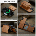 FIERRE SHANN 028 For iPhone 16 Plus Case Magnetic Detachable Card Slots Leather Back Cover