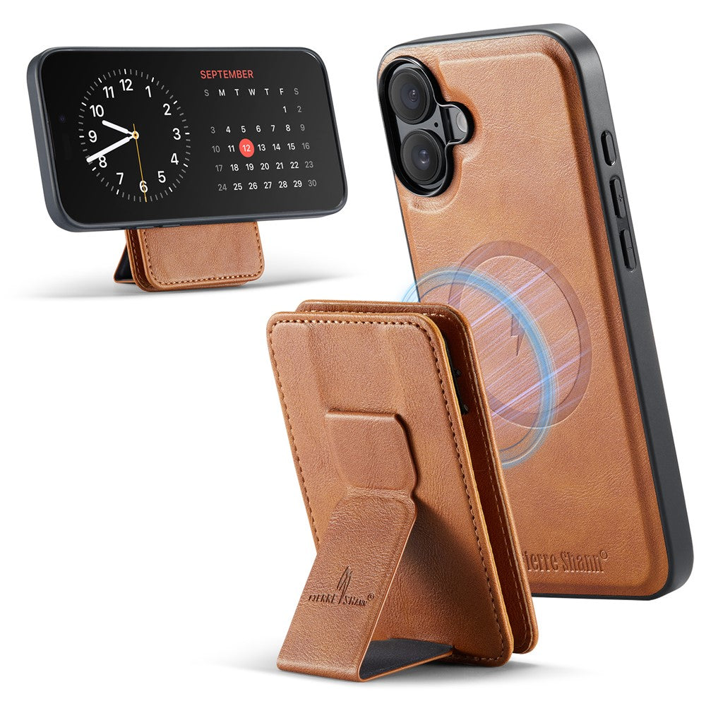 FIERRE SHANN 028 For iPhone 16 Plus Case Magnetic Detachable Card Slots Leather Back Cover