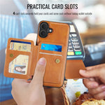 FIERRE SHANN 028 For iPhone 16 Plus Case Magnetic Detachable Card Slots Leather Back Cover