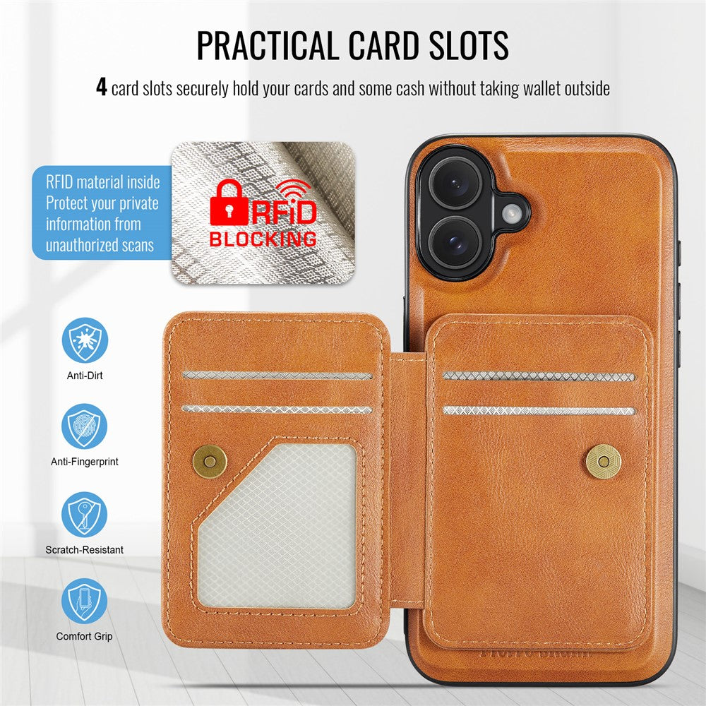 FIERRE SHANN 028 For iPhone 16 Plus Case Magnetic Detachable Card Slots Leather Back Cover