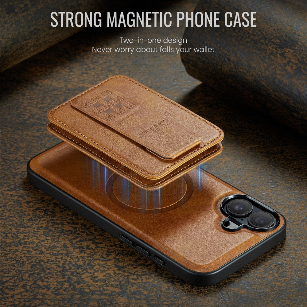 FIERRE SHANN 028 For iPhone 16 Plus Case Magnetic Detachable Card Slots Leather Back Cover