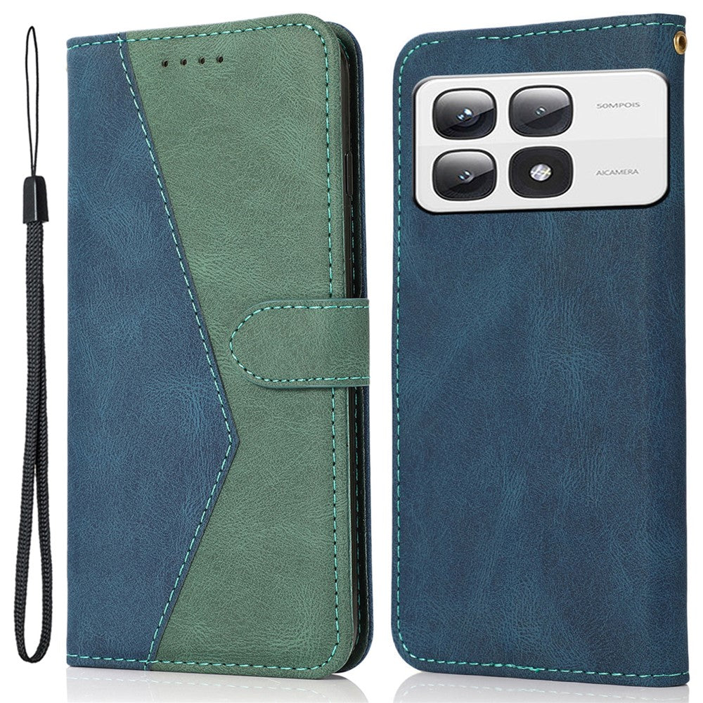 For Xiaomi 14T Pro Cover Color Splicing Wallet Stand Leather Phone Case with Wrist Strap