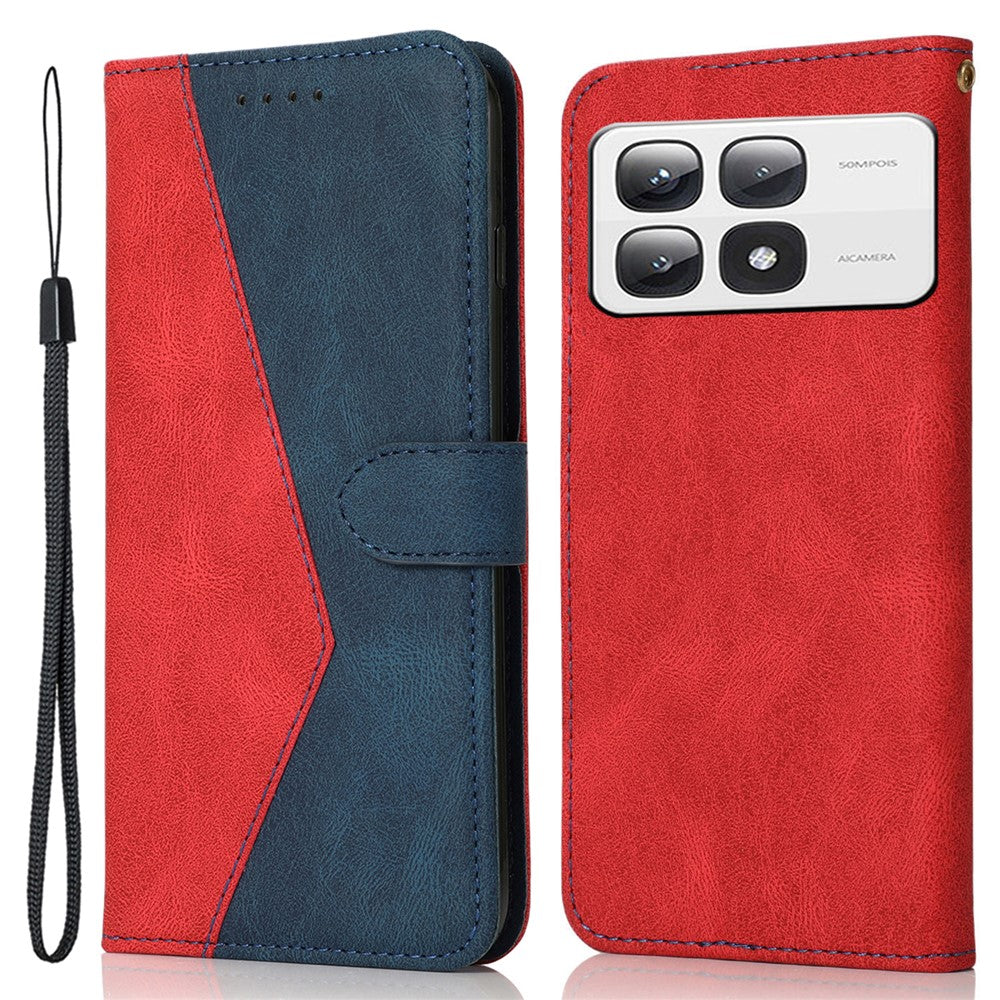 For Xiaomi 14T Pro Cover Color Splicing Wallet Stand Leather Phone Case with Wrist Strap