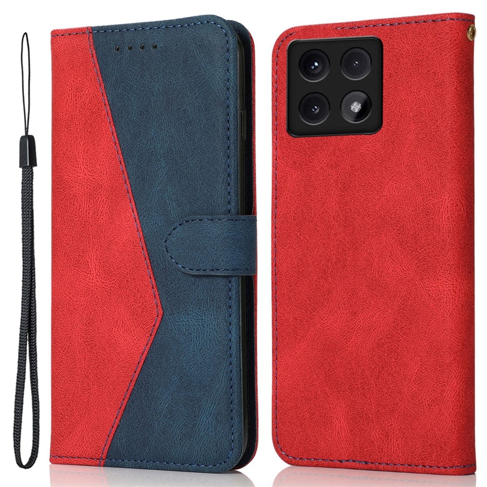 For Xiaomi 14T Cover Color Splicing Wallet Stand Leather Phone Case with Wrist Strap