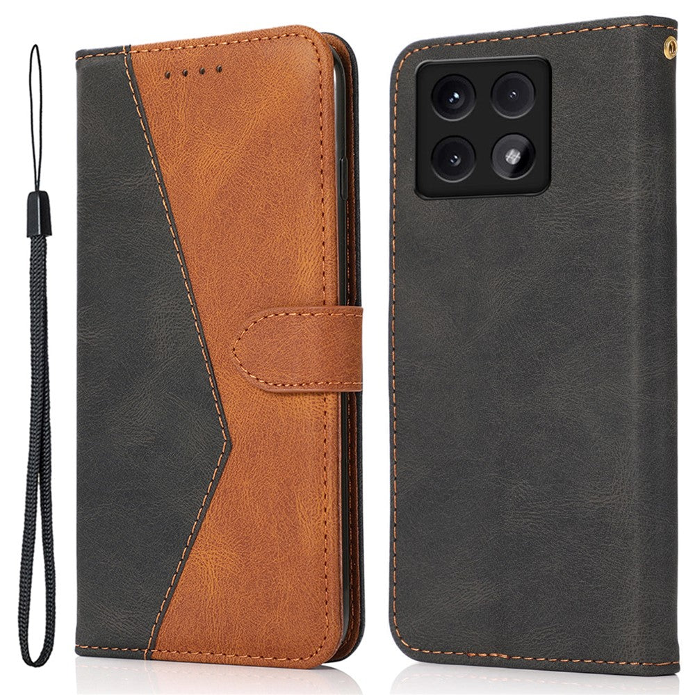 For Xiaomi 14T Cover Color Splicing Wallet Stand Leather Phone Case with Wrist Strap
