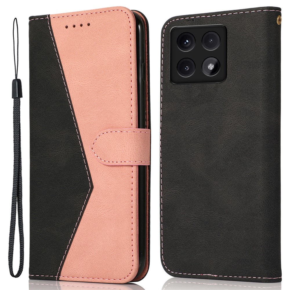 For Xiaomi 14T Cover Color Splicing Wallet Stand Leather Phone Case with Wrist Strap