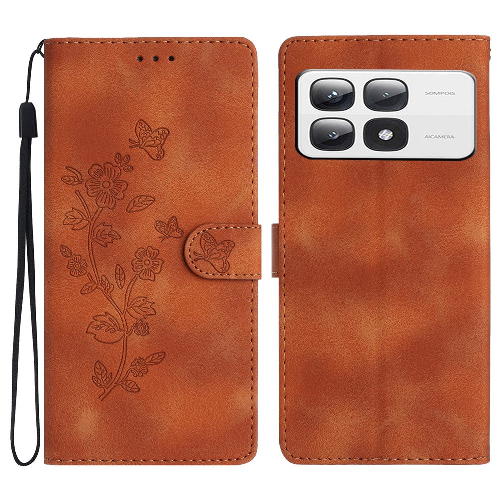 For Xiaomi 14T Pro Case Leather Imprinted Flower Phone Cover Wallet with Wrist Strap