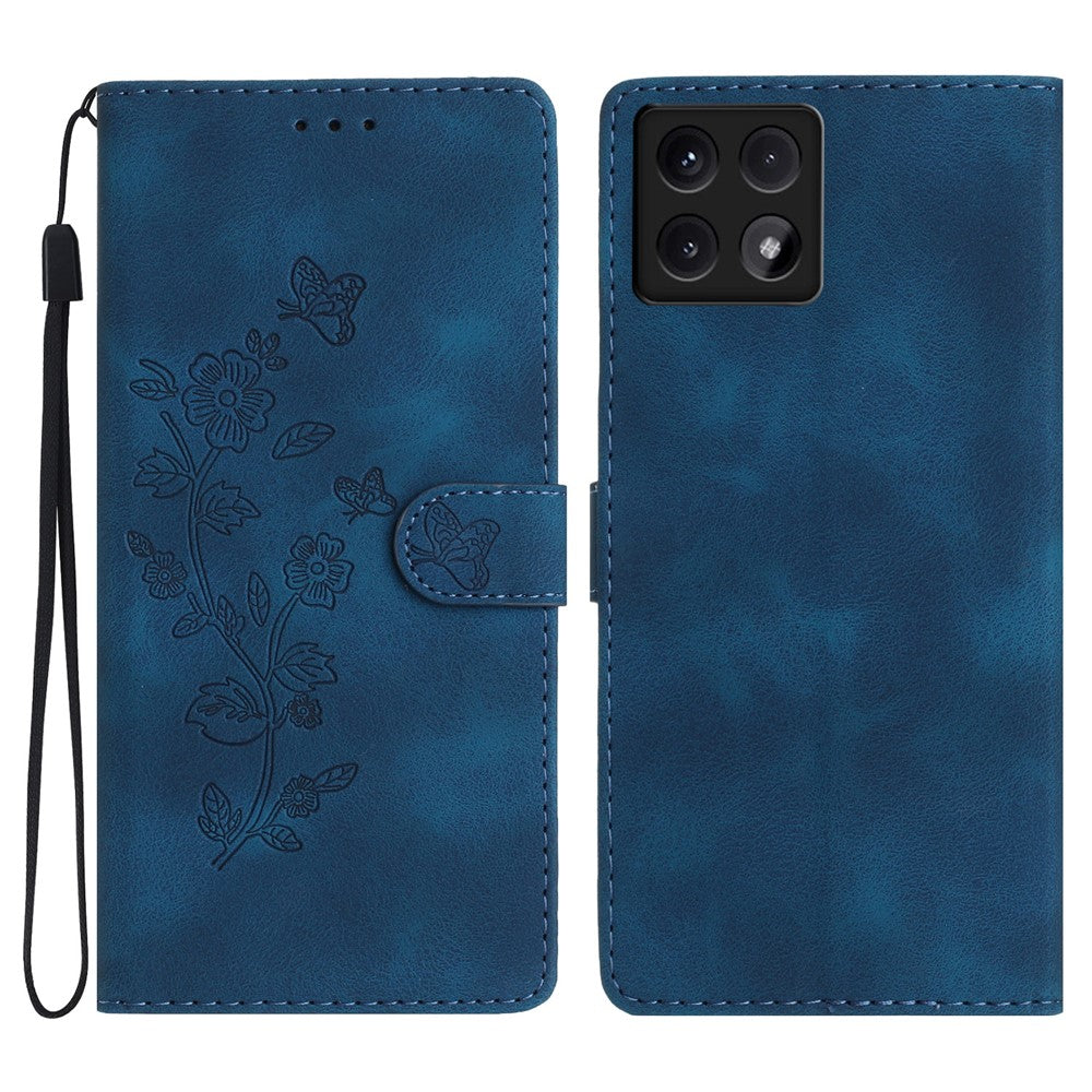 For Xiaomi 14T Case Leather Imprinted Flower Phone Cover Wallet with Wrist Strap