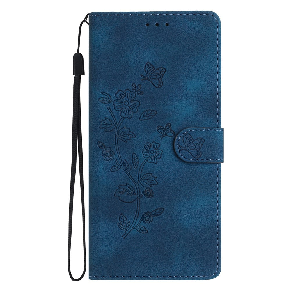 For Xiaomi 14T Case Leather Imprinted Flower Phone Cover Wallet with Wrist Strap