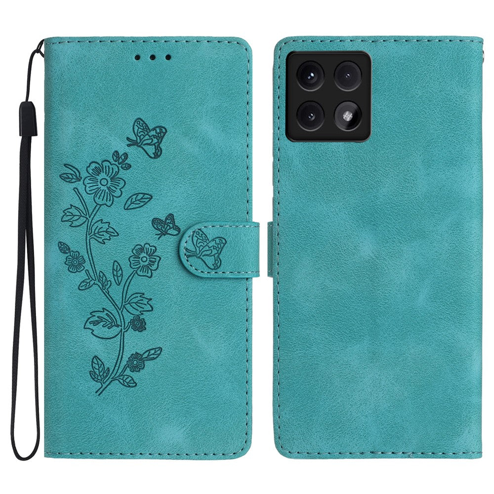 For Xiaomi 14T Case Leather Imprinted Flower Phone Cover Wallet with Wrist Strap