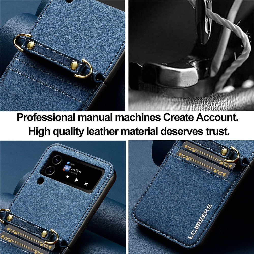 LC.IMEEKE L1 til Samsung Galaxy Z Flip3 5G Etui Læder+PC Telefoncover med Stropper Kortlommer