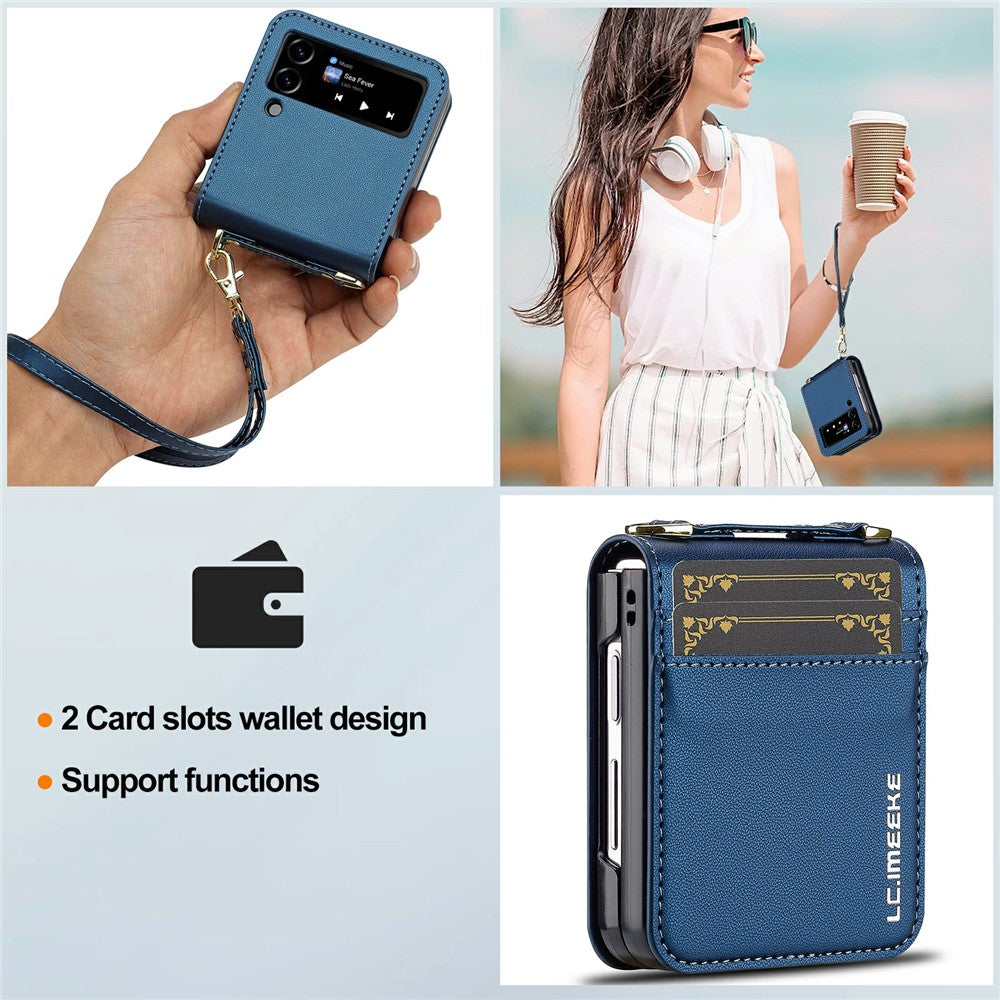 LC.IMEEKE L1 til Samsung Galaxy Z Flip3 5G Etui Læder+PC Telefoncover med Stropper Kortlommer