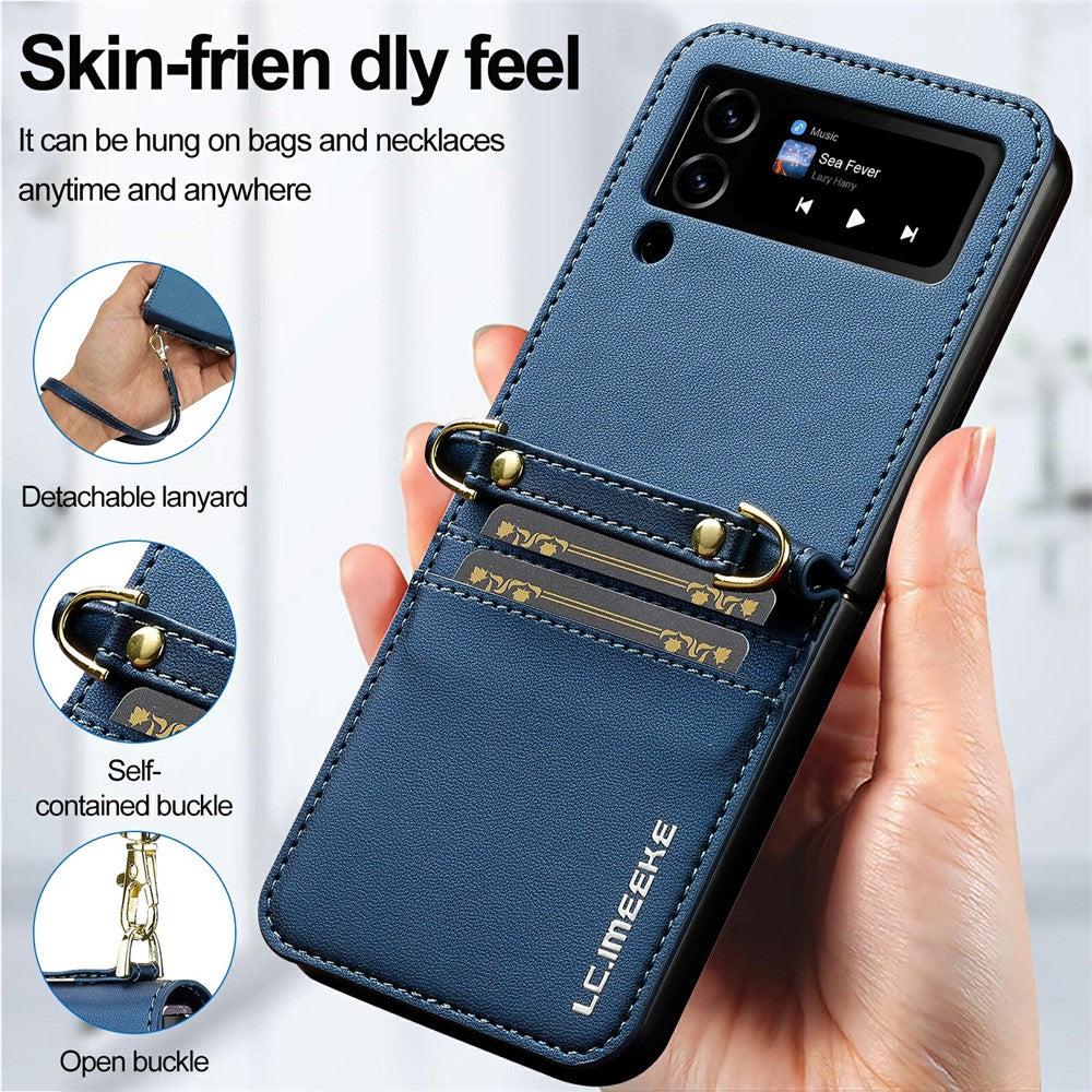 LC.IMEEKE L1 til Samsung Galaxy Z Flip3 5G Etui Læder+PC Telefoncover med Stropper Kortlommer