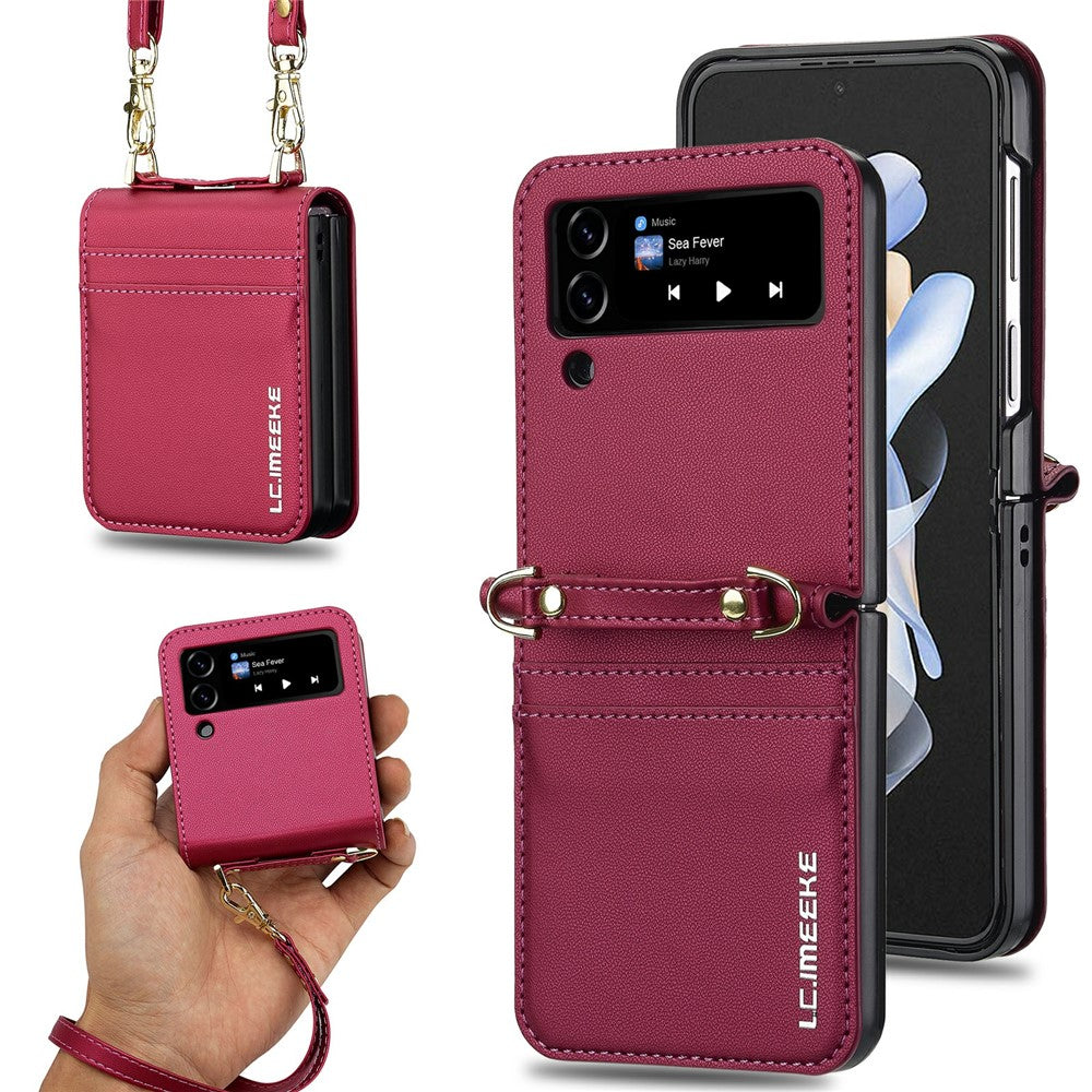 LC.IMEEKE L1 til Samsung Galaxy Z Flip3 5G Etui Læder+PC Telefoncover med Stropper Kortlommer