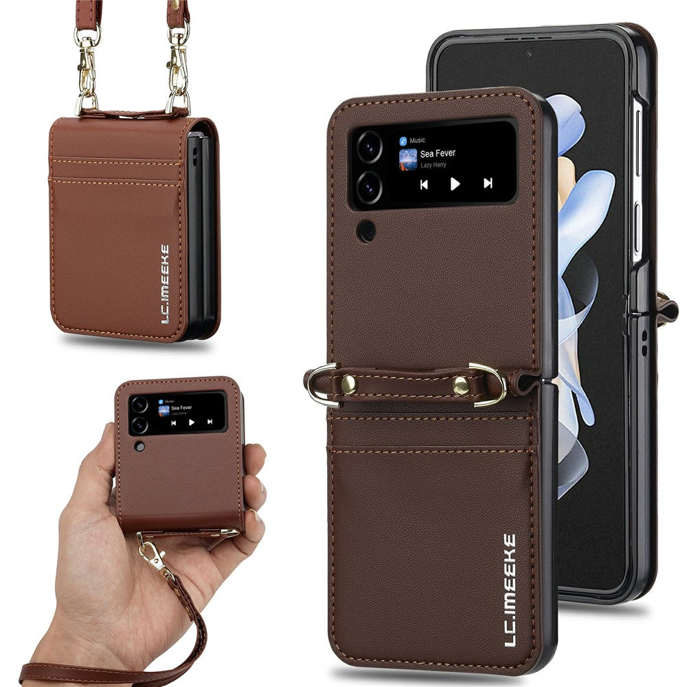 LC.IMEEKE L1 til Samsung Galaxy Z Flip3 5G Etui Læder+PC Telefoncover med Stropper Kortlommer