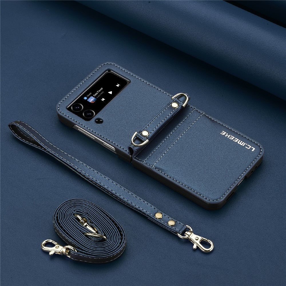 LC.IMEEKE L1 til Samsung Galaxy Z Flip4 5G cover i læder+PC med stropper og kortlommer