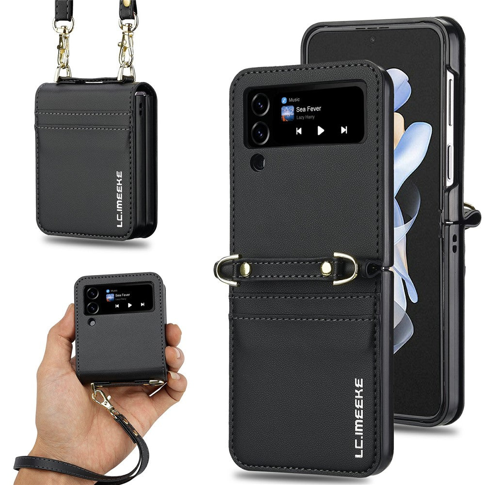 LC.IMEEKE L1 til Samsung Galaxy Z Flip4 5G cover i læder+PC med stropper og kortlommer