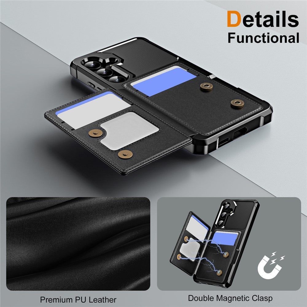 For Samsung Galaxy A55 5G Case Card Slot Kickstand Leather+TPU Reinforced Corner Phone Cover