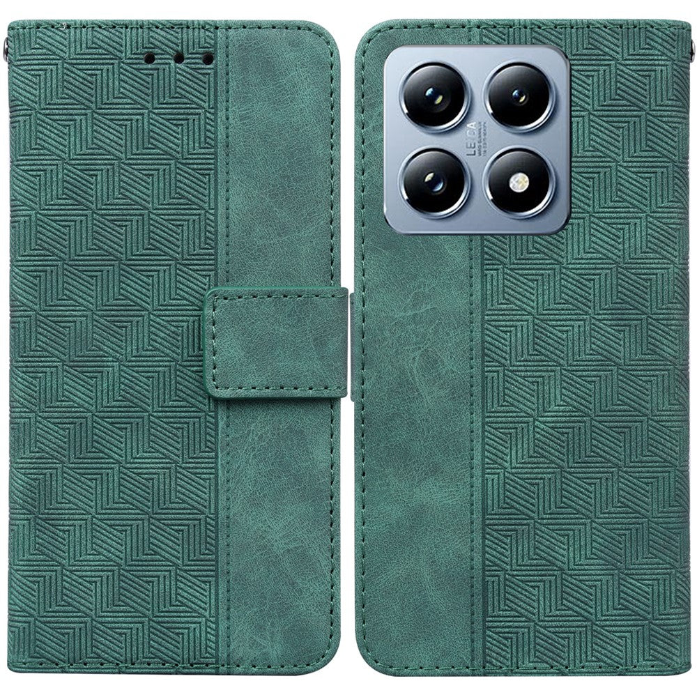 For Xiaomi 14T Pro Case Geometry Pattern Leather Wallet Phone Cover with Wrist Strap