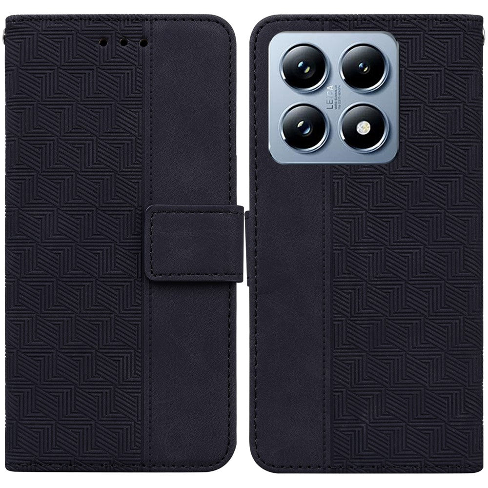 For Xiaomi 14T Pro Case Geometry Pattern Leather Wallet Phone Cover with Wrist Strap