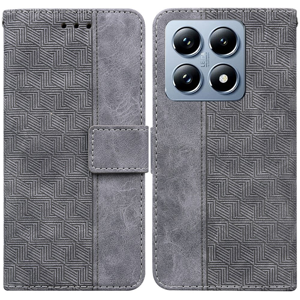 For Xiaomi 14T Pro Case Geometry Pattern Leather Wallet Phone Cover with Wrist Strap