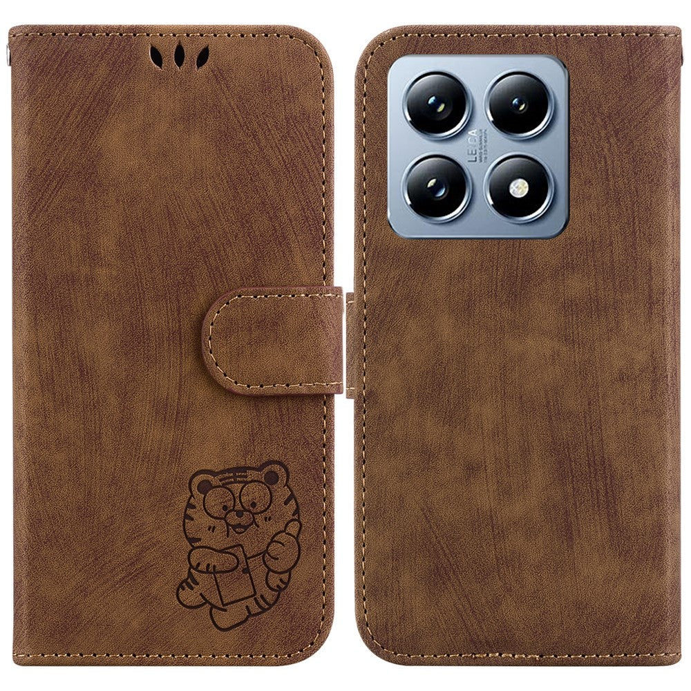 Xiaomi 14T Pro Plånboksfodral Tiger Imprint Läder Stötsäkert mobilfodral